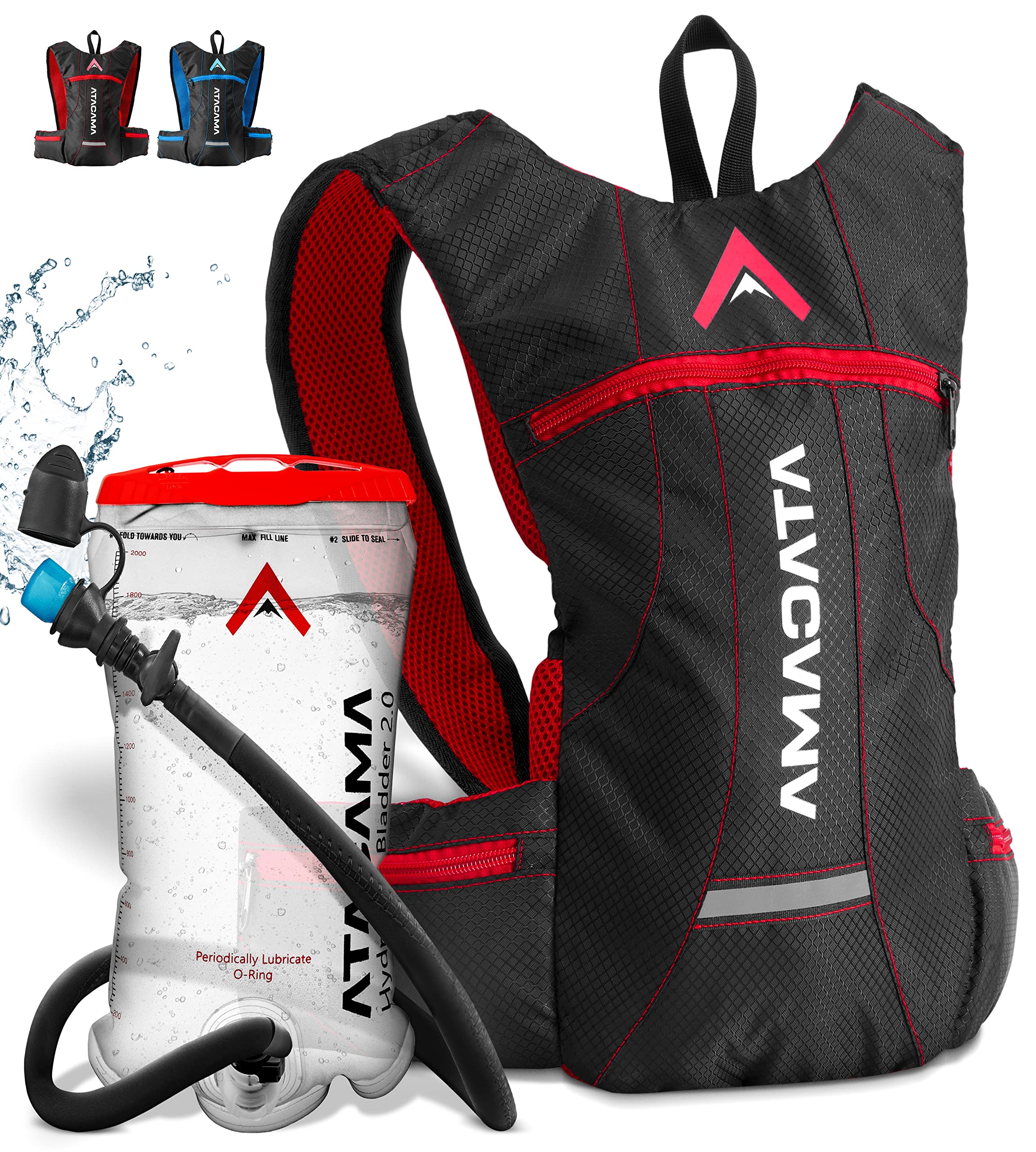 Atacama hydration backpack - running backpack with and without haydration bladder - running hydration vest - running backpack women - bike backpack with hydration pack - running vest (blue, red)