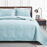Love's cabin King Size Quilt Set Spa-Blue Bedspreads - Soft Bed Summer Lightweight Bedspread Comforter - Modern Style Coin Pattern Coverlet for All Season - 3 Pieces (1 Quilt, 2 Pillow Shams)