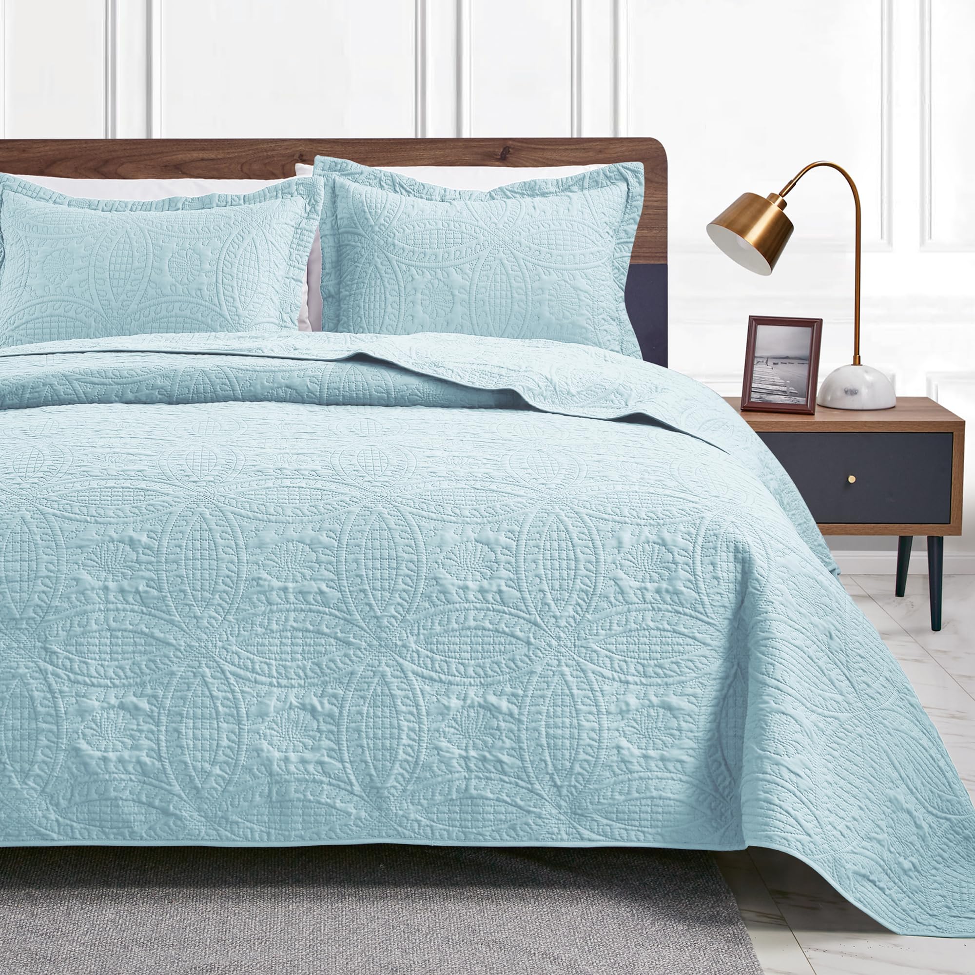 Love's cabin King Size Quilt Set Spa-Blue