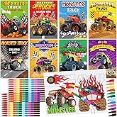 Funrous 24 Set Monster Truck Coloring Books Bulk with 24 Stacking Crayons Monster Truck Party Favors Activity Books Classroom Gifts for Themed Birthday Gift Reward Prize Party Supplies