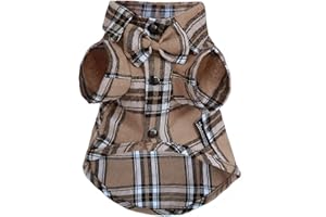 MAMORE Soft Casual Dog Plaid Shirt,Dog Cotton Shirt with Bow Tie for Wedding,Christmas Costumes (Medium, Dark Khaki)