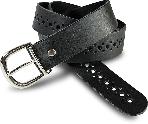 SCAMODA Damengürtel aus Echtleder mit Lochmuster, silberner Gürtelschnalle - Made in Germany