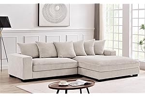 Container Furniture Direct Luxe Oversized Two-Piece Sectional Couches for Living Room, 102.4-Inch L Shaped Sofa with Chaise, Upholstered with Corduroy Fabric, Ivory - Right Facing