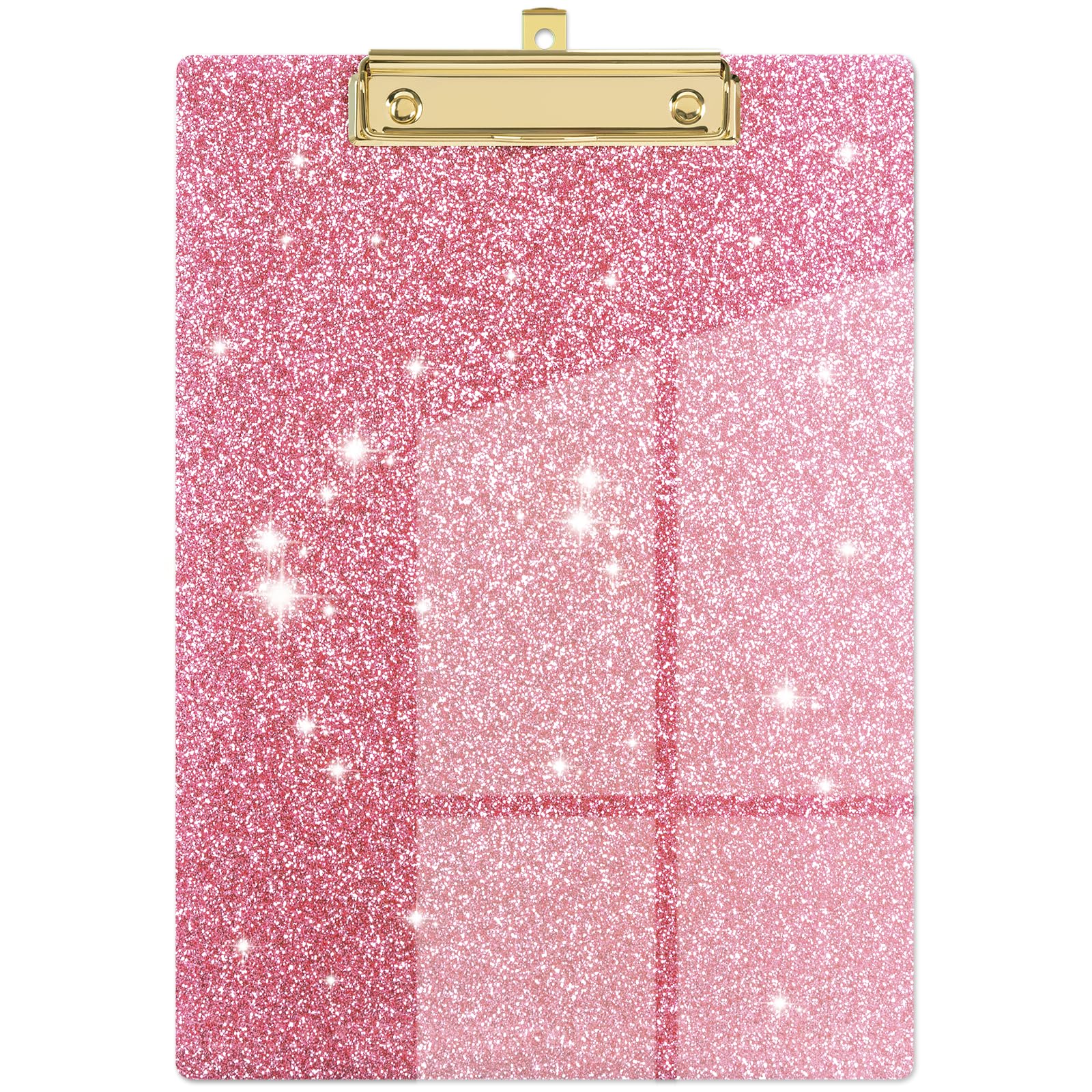 Piasoenc Acrylic Clipboards, Fashion Glitter Clip Board with Low Profile Gold Clip, Designed for Classroom School and Office Use, A4 Letter Size 9 x 12.5 in,Cute Pink