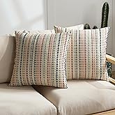 DLZMO Boho Throw Pillow Covers 20x20 Inch Set of 2 Striped Chenille Farmhouse Decorative Cushion Covers for Sofa Couch Bed Living Room Farmhouse Decor (Colorful, 20" x 20" (Pack of 2))
