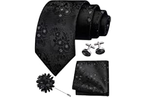GUSLESON 3.15"（8cm） Mens Floral Tie and Lapel Pin Necktie Hankerchief Cufflinks Set for Men