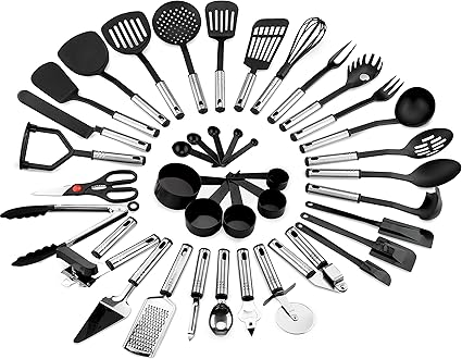 Best Choice Products 39 Piece Stainless Steel And Nylon Cooking Tool Utensil Set For Scratch Free Dishes Black Silver Amazon Co Uk Kitchen Home