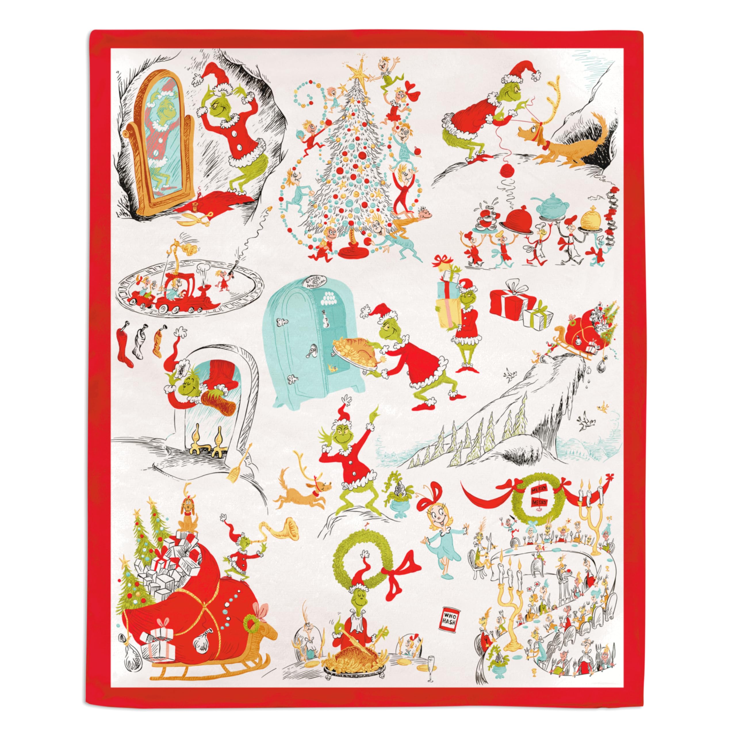 Hallmark Dr. Seuss’s How The Grinch Stole Christmas! Throw Blanket (Storybook Scenes), 50×60
