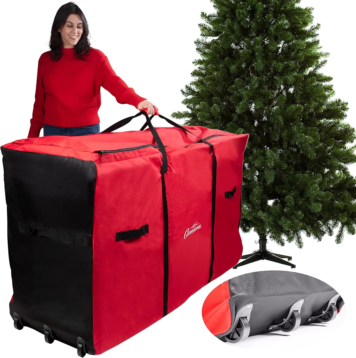 Holiday Décor Storage - Camerons Christmas Tree Storage Bag - Rolling w Wheels, Fits up to 9 ft Tall Disassembled Artificial Holiday Trees - Heavy Duty 58