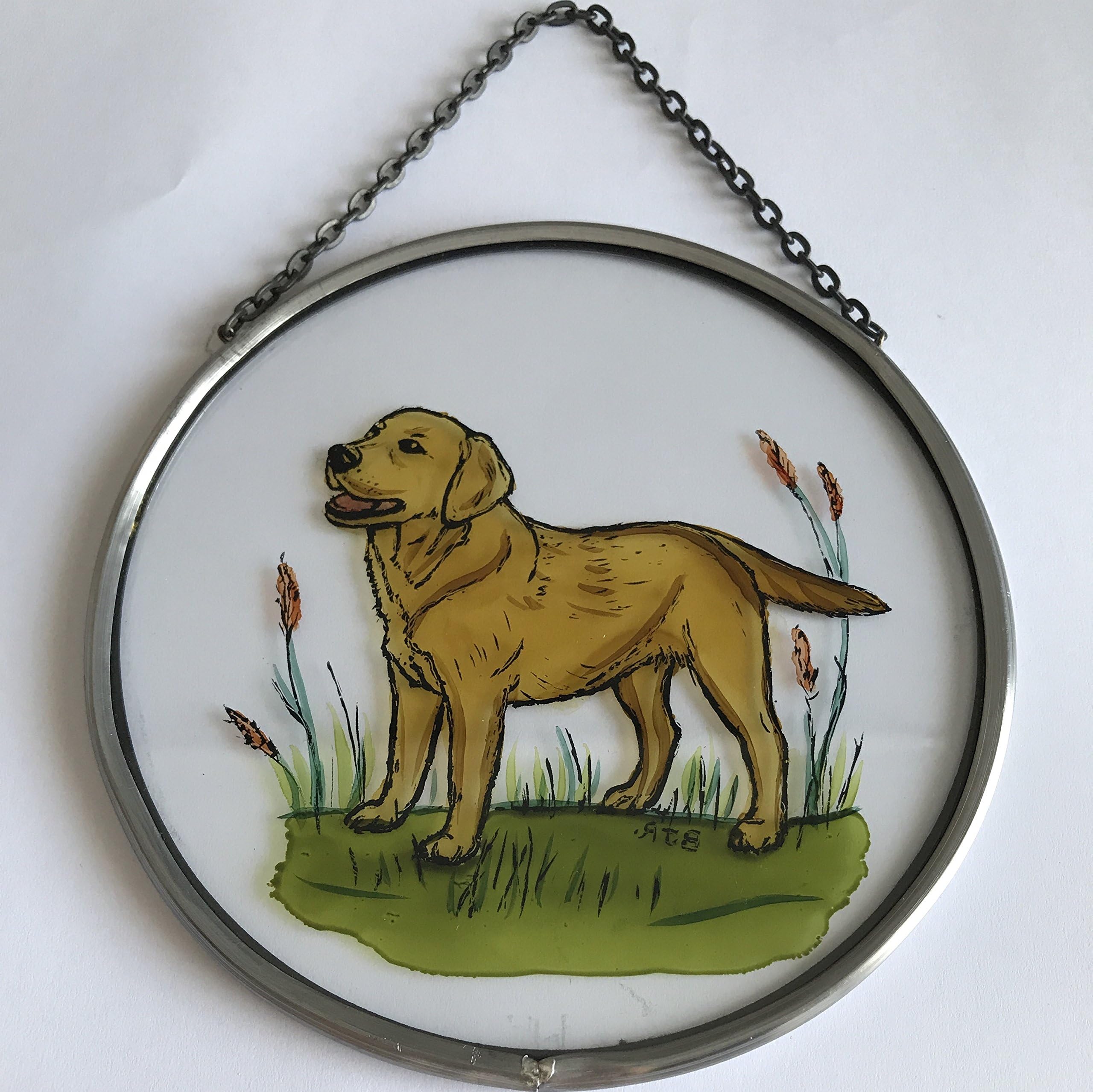 Decorative Hand Painted Stained Glass Window Sun Catcher/Roundel in a Golden Labrador Dog design