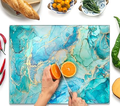 Kitchenville Turquoise Glass Chopping Board 40x30cm Tempered Heat Resistant