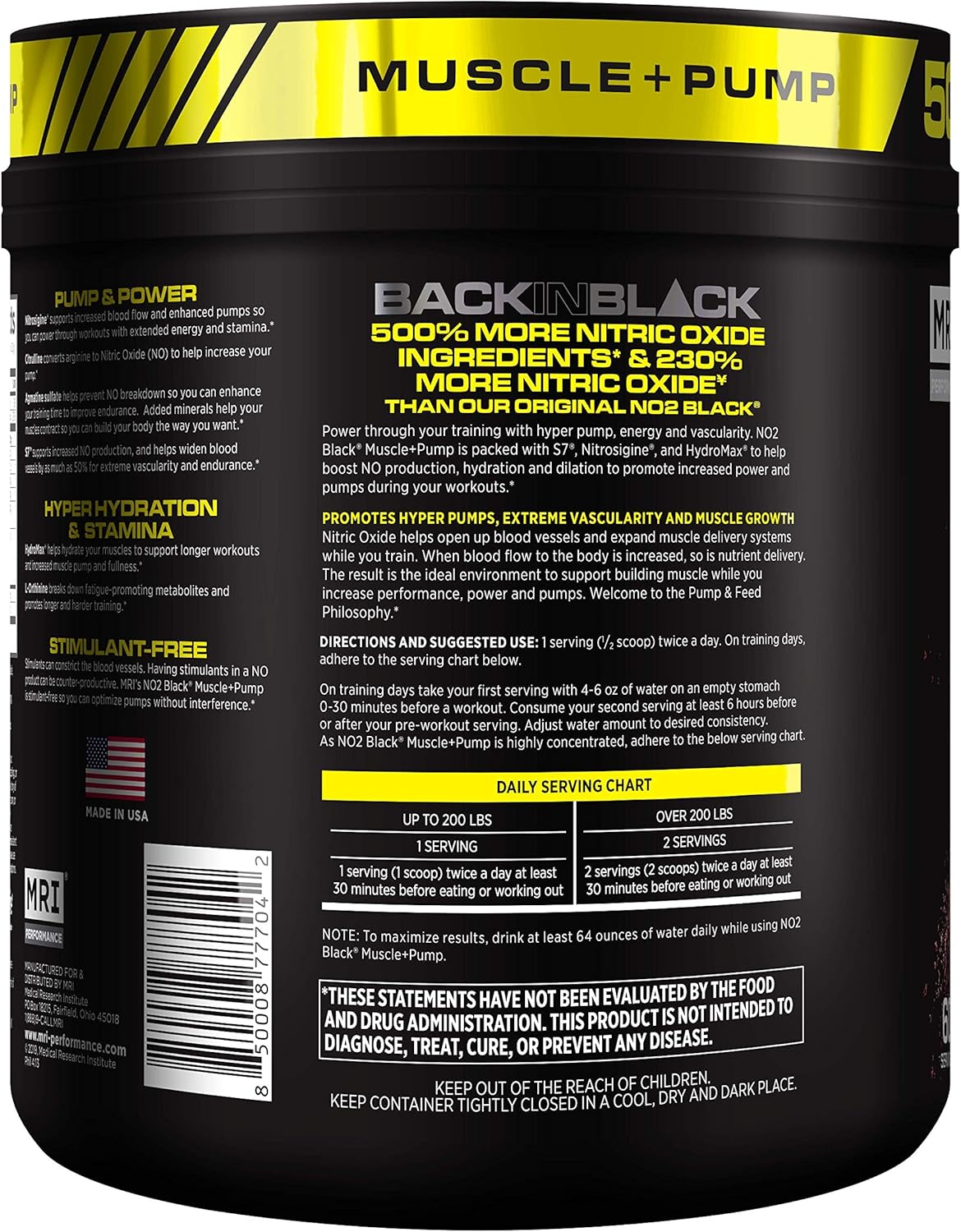 MRI NO2 Black Nitric Oxide Supplement for Pump, Muscle Growth, Vascularity & Energy - Powerful NO Booster Pre-Workout with Citrulline + 60 Servings (Swoleberry): Health & Personal Care