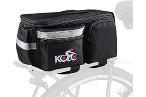 KOLO SPORTS Bike Bags for Bicycles Rear Rack - Waterproof Bicycle Saddle Panniers with Extra Padded Foam Bottom and Side Reflectors - Convertible Bike Bag with Shoulder Strap, Zipper Pockets, and Bottle Case