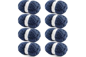 NDICANG 8 Pack Chunky Chenille Blanket Yarn for Hand Knitting and Crocheting - Jumbo Fluffy Super Bulky Yarn 28.4 Yds 7.7 Oz Each Skein (Tibetan Blue)
