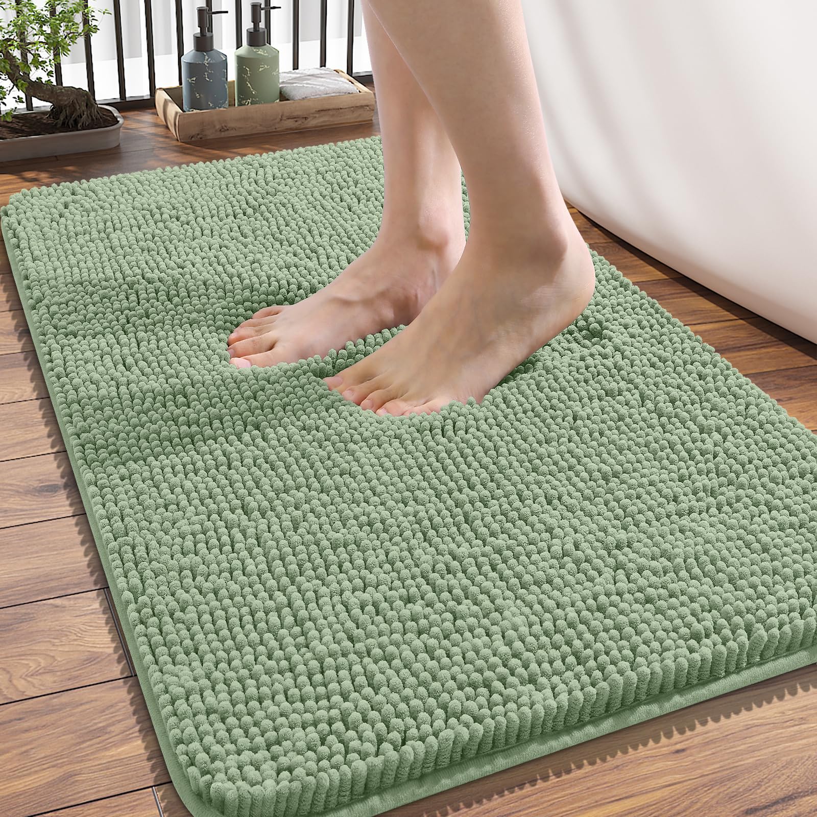 Photo 1 of OLANLY Bathroom Rugs 34x21, Extra Soft Absorbent Chenille Bath Rugs, Rubber Backing Quick Dry, Machine Washable Bath Mats for Bathroom Floor, Tub and Shower, Home Decor Accessories, Sage Green