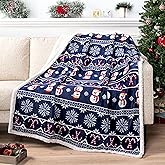PAVILIA Premium Christmas Sherpa Throw Blanket | Christmas Decoration Gift, Fleece, Plush, Warm, Cozy Reversible Microfiber Holiday Blanket | Blue Christmas - 50x60