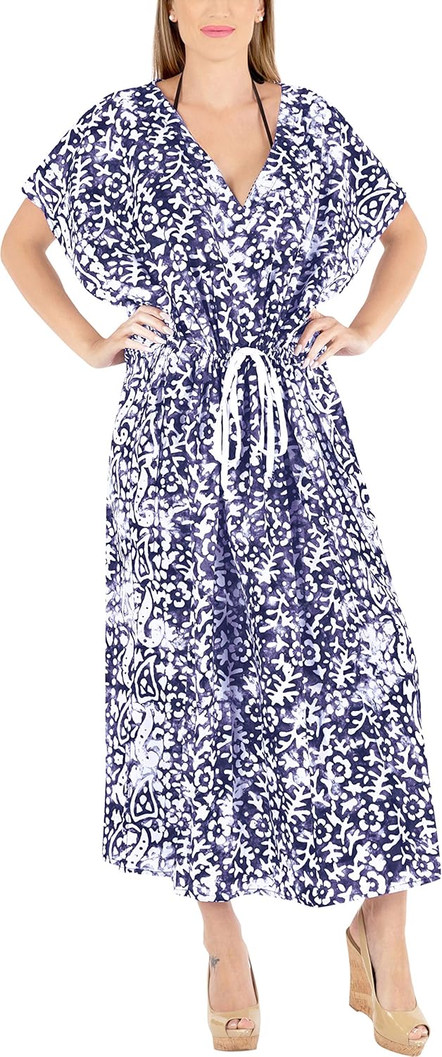 LA LEELA Femmes Coton Longue Kaftan Tunique Kimono Batik Grande Taille