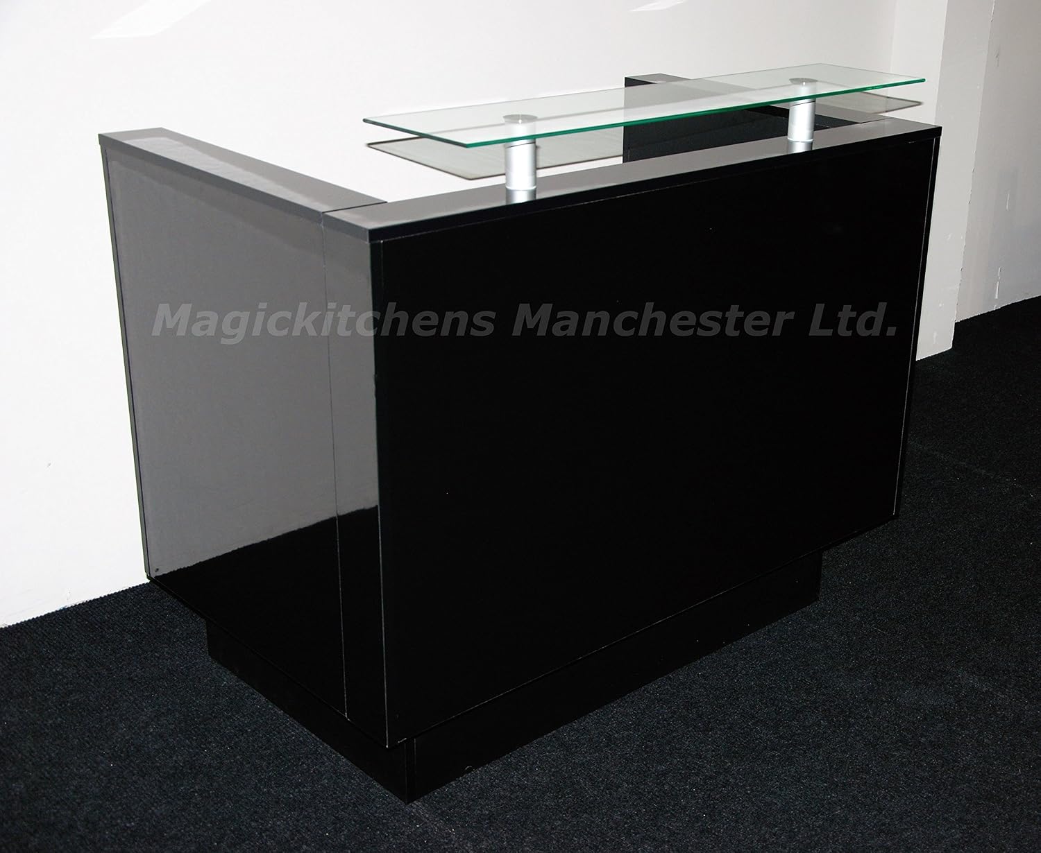 black reception desk