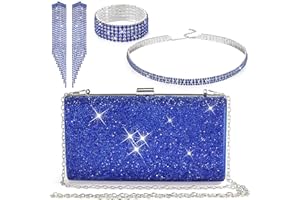Jadive 4 Pcs Clutch Purse for Women Evening Bag Formal Rhinestone Clutch Bracelet Choker for Wedding Party Gift