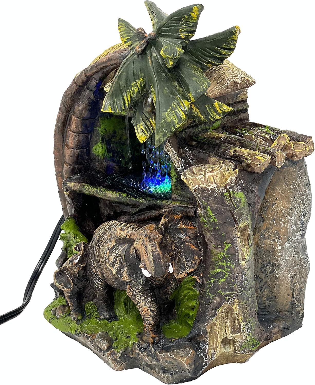 ImagiWonder Tabletop Water Fountain Elephants Near Palm Tree and Tiki Hut: Home & Kitchen