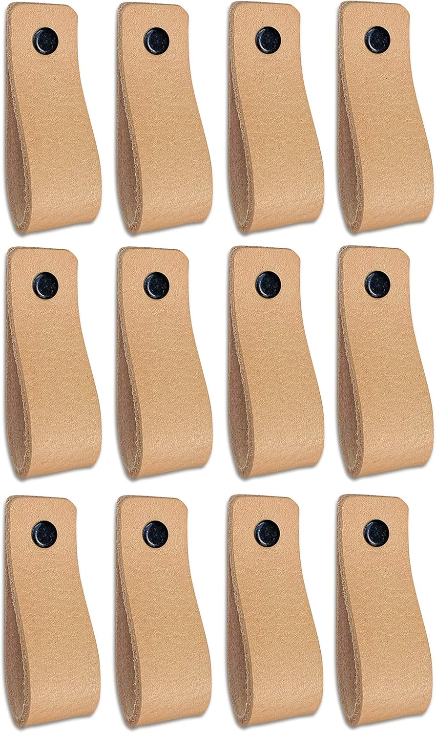 Brute Strength, Leather Handles for Furniture, Natural, 12 pcs, 16,5 x 2,5 cm, Cabinet Handle