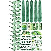 LENOAPHYS St Patricks Day Accessories for Women St Pattys Accessories Decorations Party Favor Packs Bulk Glasses Wristbands Necklace Green Beard Tattoo Stickers Slap Bracelets