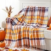 BATTILO HOME Fall Plaid Throw Blanket for Couch Bed, Decorative Orange Fall Blankets, Buffalo Checkered Plaid Blankets and Throws Farmhouse Style for Home Fall Decor 50"x60"