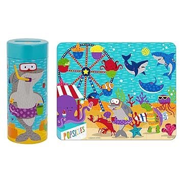 Stephen Joseph Tin Bank with Sea Carnival Puzzle Accessories, Turquoise