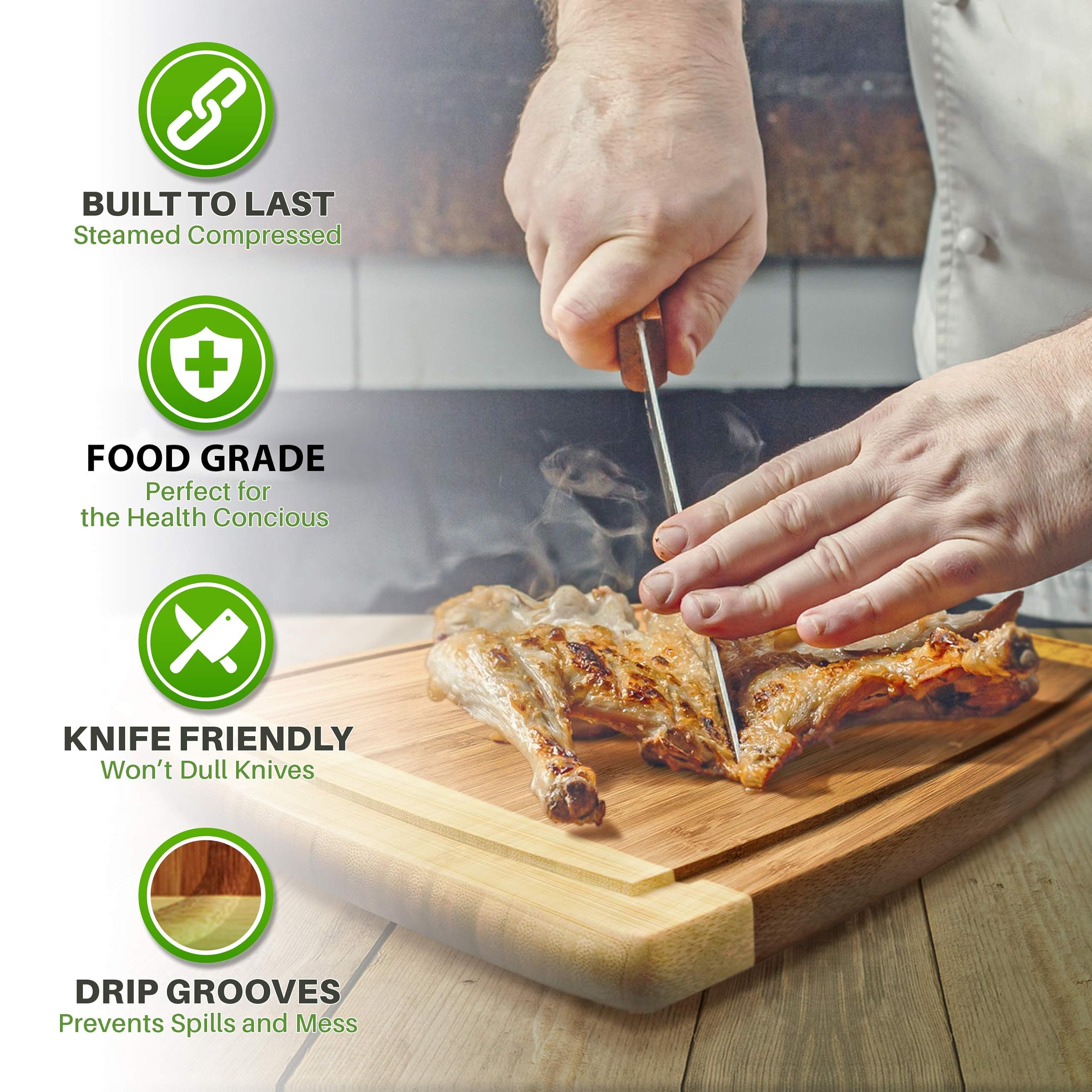 Greener Chef キッチン用小型まな板 - 12 x 9インチ - 小規模な作業に最適 - 竹製の小さなまな板 - 木製まな板
