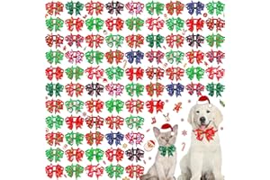 Maitys 80 Pcs Christmas Collars for Dogs, Christmas Dog Bow Winter Bows for Dogs Xmas Tree Bow tie Dog Adjustable Collar Grooming Hair Bows for Xmas Holiday Pet Accessories