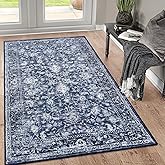 KILOCOCO Area Rug 3x5 Washable Entryway Rug Printed Vintage Floral Rubber Backed Non Slip Indoor Blue Kitchen Rugs for Living Room Laundry Room Playroom Mudroom Moroccan Area Rugs