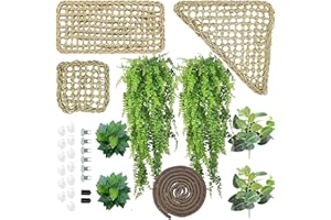 Woyrise 10Pcs Bearded Dragon Tank Accessories, Reptile Hammock Terrarium Plants Jungle Climbing Vines Habitat Decoration for Snakes Bearded Dragon Chameleon Gecko Lizard