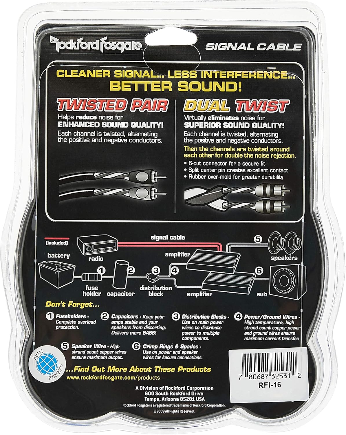 Rockford Fosgate Twisted Pair 20-Feet Signal Cable: Car Electronics