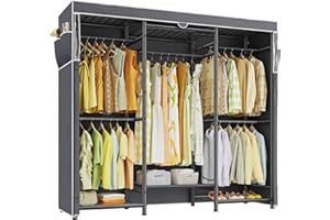 Raybee Clothes Rack with Cover,Portable Closet Heavy Duty,Metal Clothing Racks for Hanging Clothes Adjustable for Bedroom 66.5" Wx15.75 Dx74.8 H Black