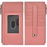 Leatherboss Genuine Leather All in One Card Case Holder Slim Wallet With a Card Protection Strap, Peach