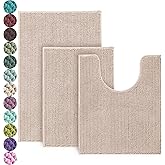 Urvoix Bathroom Rugs Sets 3 Piece, Non-Slip Chenille Bath Rug - Ultra Soft, Washable, Super Absorbent Bath Mat for Bathroom, Toilet and Tub (Cream Beige)