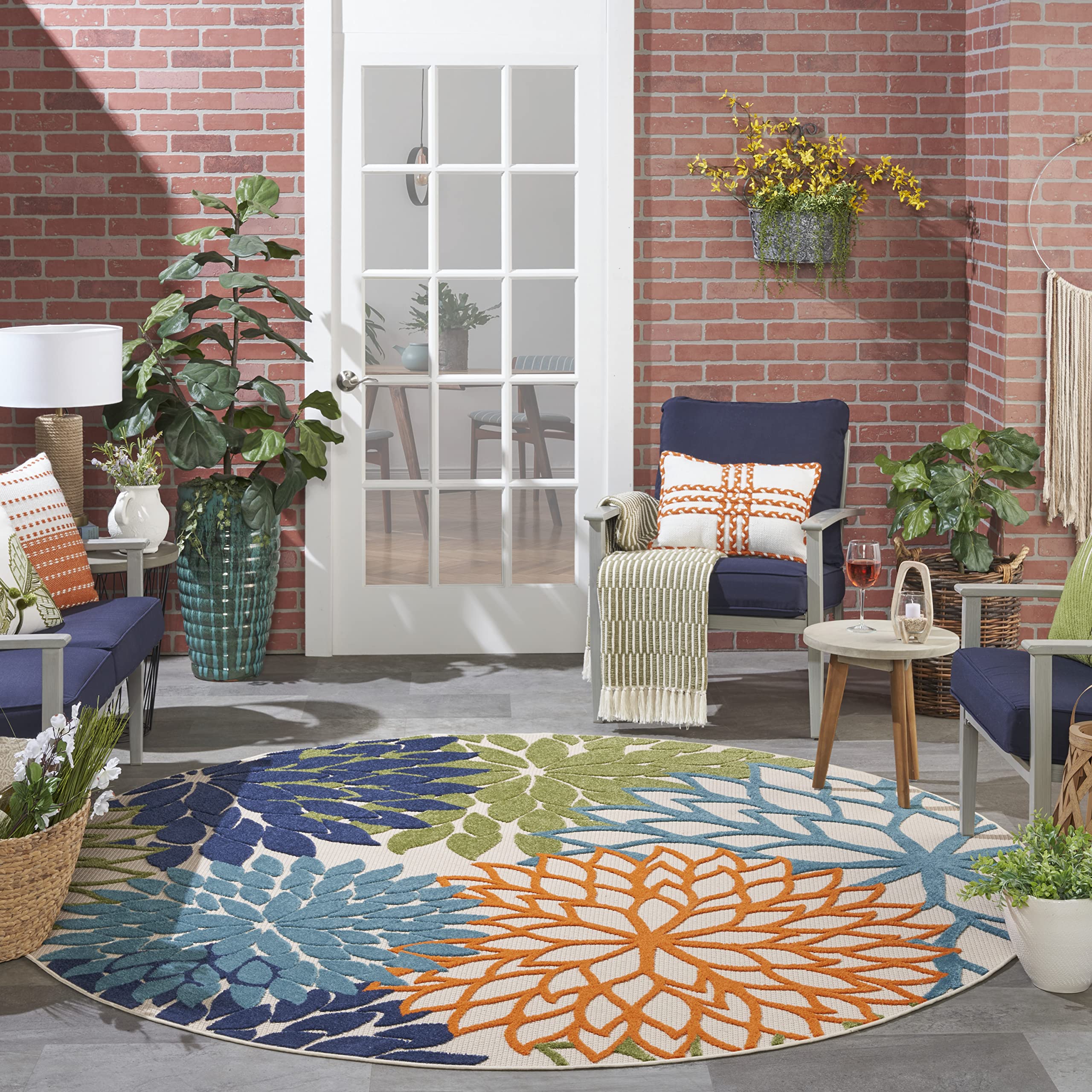 Nourison Home Aloha 10' x Round Multicolor Fabric Tropical Area Rug (10' Round) Image