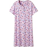 Keyocean Womens Nightgown for Summer - Soft Cotton Comfortable Short Sleeve Lightweight Floral Sleepwear & Loungewear (M-XXL)