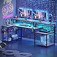 Bestier 71.5 inch Computer Desk with Power Outlets, LED Home Office Desk with Long Monitor Stand, Large Corner Desk with Storage Shelf, Cup Holder & Headset Hooks L Shaped Desk