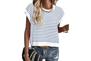 PRETTYGARDEN Womens Short Sleeve Sweater Spring Summer 2025 Round Neck Striped Pullover Cap Sleeve Knit Sweater Vest Tops