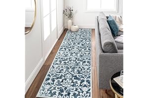 Morebes Washable Runners Rug for Hallways 2x8, Vintage Kitchen Runner Rug Non Slip, Floral Long Bath Mat Indoor Floor Carpet Runner for Entryway Bedroom Laundry Room, Blue