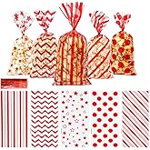 Valentines Cellophane Treat Bags, 100 PCS Red Candy Bags, Plastic Valentines Cookie Goodie Gift Bag Snack Bag with Twist Ties for Valentine's Day Weddings Holidays Birthday Party Favor Supplies