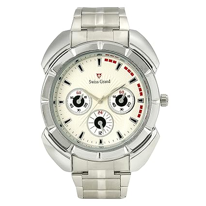 Swiss Grand SG-1166 Silver Coloured with Silver Stainless Steel Strap Analog Quartz Watch for Men