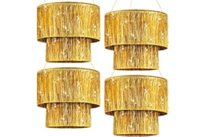 Rossesay 2 Pcs 2 Tier Fringe Tinsel Chandelier Iridescent Foil Party Disco Ball Decor Chandelier Decoration Metallic Foil Shimmering Bachelorette Party Decor Photo Booth Supplies(Gold)