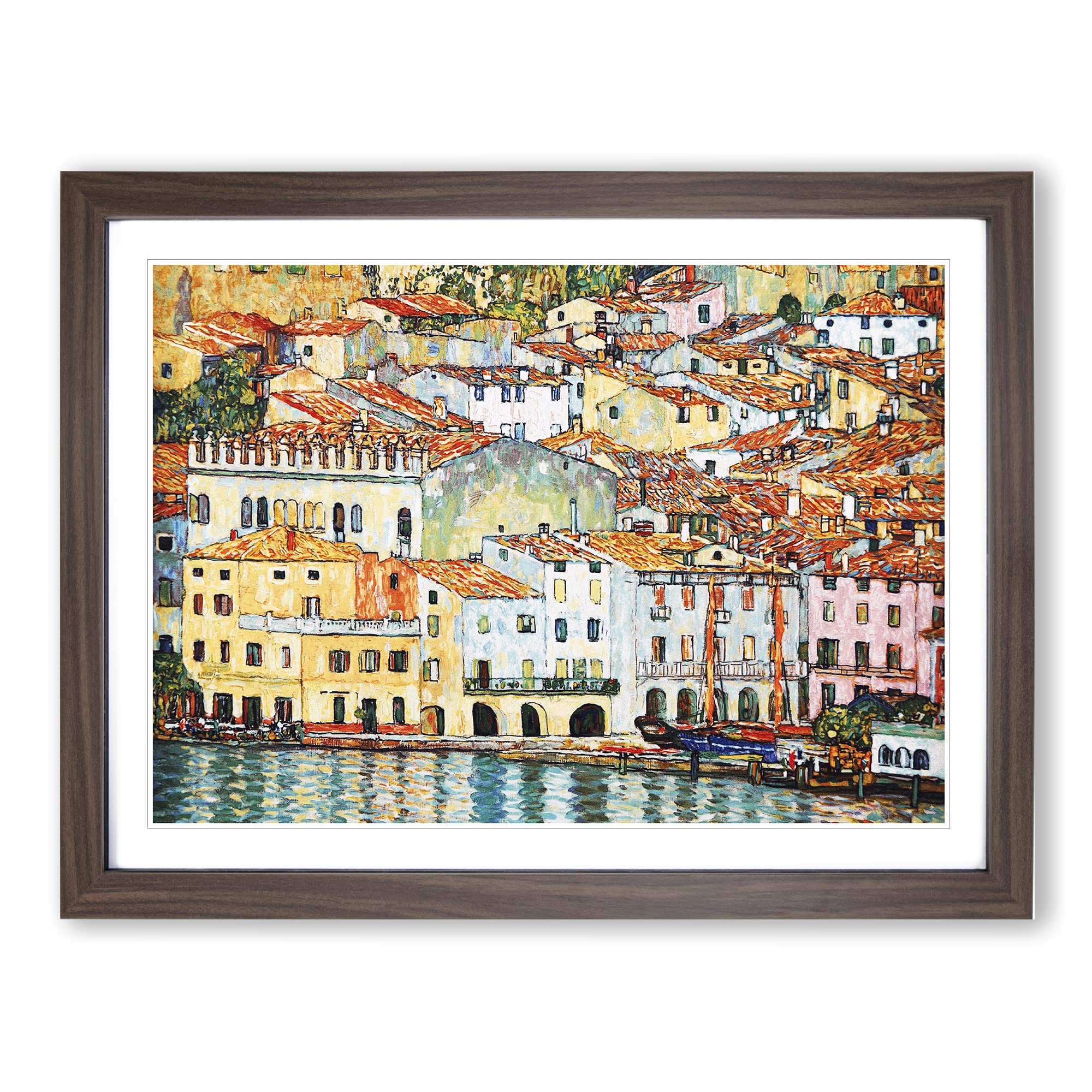Malcena At The Gardasee By Gustav Klimt Classic Painting Framed Wall Art Print, Ready to Hang Picture for Living Room Bedroom Home Office Décor, Walnut A3 (46 x 34 cm)