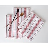 Casa De Lan Kitchen Towels Set – Pack of 3 (20’’ x 30’’) Extra Large Premium Cotton Dish Towels for Kitchen – Chain Stripe Towels – Absorbent – 100% Cotton – with Hanging Loop – Red