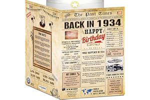 BACK2TIME 91st Birthday Card for Women Men - Back In 1934 Newspaper - 91 st Happy BIRTHDAY card - 91 st birthday gift for Her Him - JUMBO A4 size - 91st birthday decorations Dad Mom - Best gifts for 91 year old
