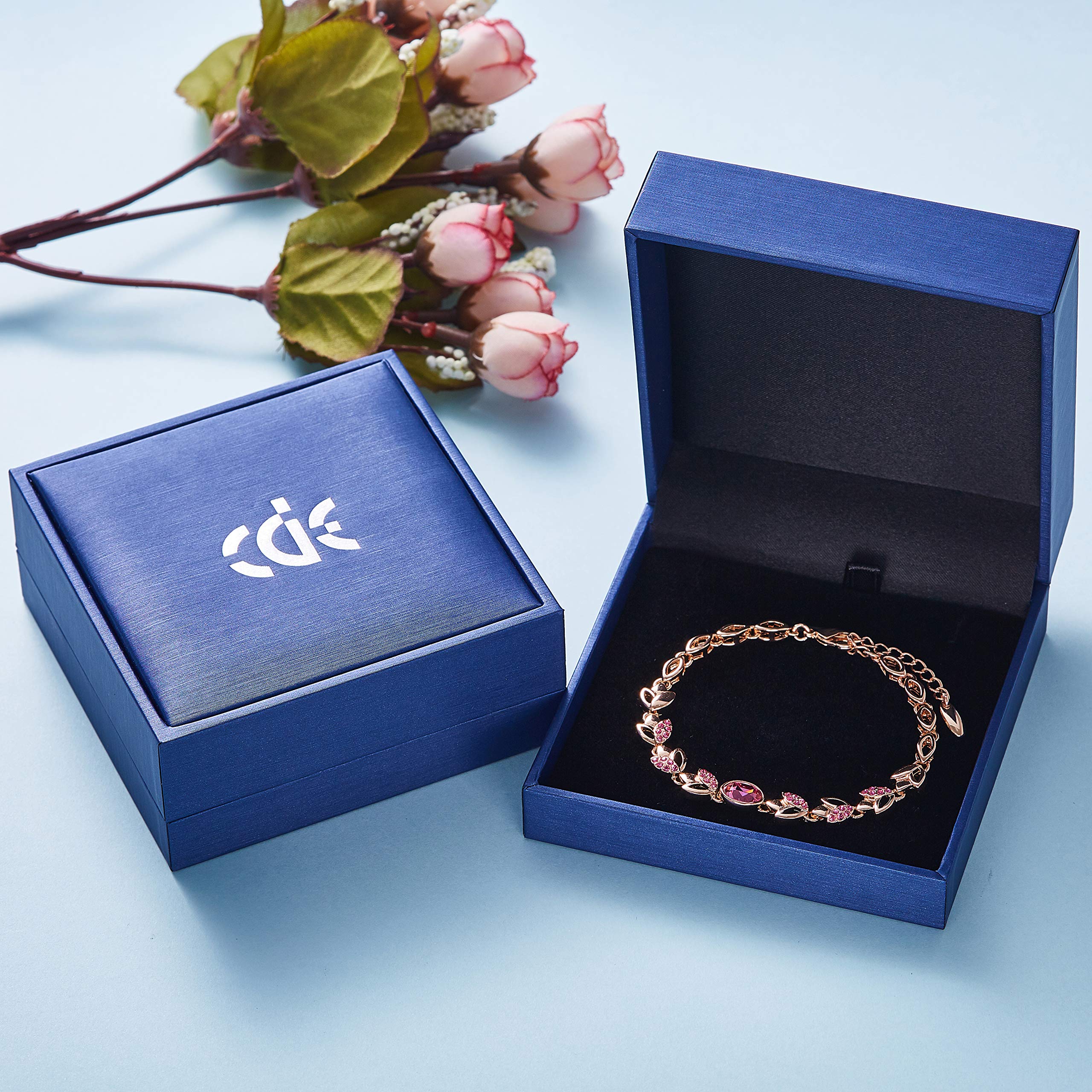 CDE 18K Rose Gold Plated Women Bracelet Bangle Swarovski Flower Rose Jewelry,Ideal Gifts for Valentine\'s Day (Rose Gold Bracelet)