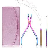 Beauty &amp; Crafts Micro Links Hair Extensions Kit- Stainless Steel Beads Closer and Remover plier, Hair Extensions Loop Needle Pulling Hook, Bead Tool for Hair or Feather Extensions with Leather Pouch