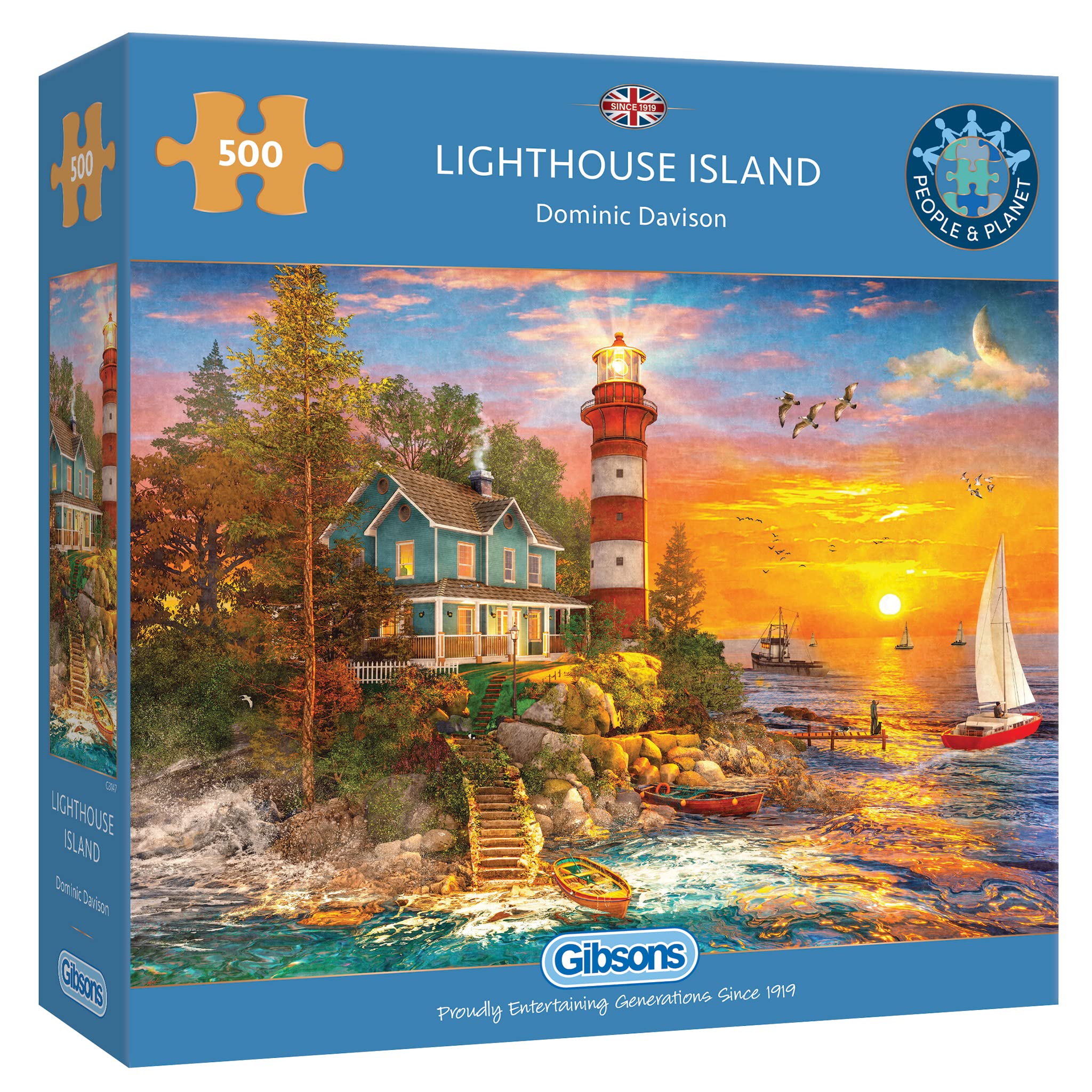 Gibsons Lighthouse Island | 500 Piece Jigsaw Puzzle | Lighthouse Coastal Sunset Puzzle | Sustainable Jigsaw Puzzle for Adults | Premium 100% Recycled Board | Great Gift for Adults โ image 1